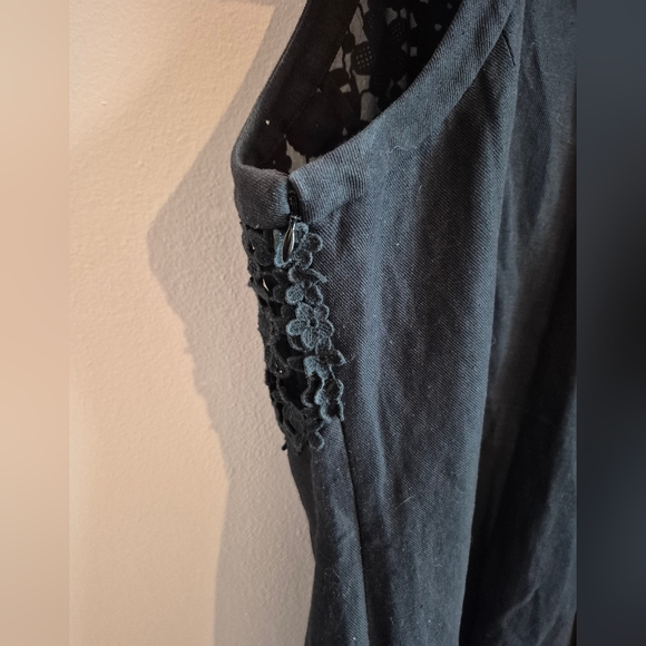 Anthropologie Postmark Cotton And Linen Dress Black Floral Appliques Size 12 - Picture 6 of 7